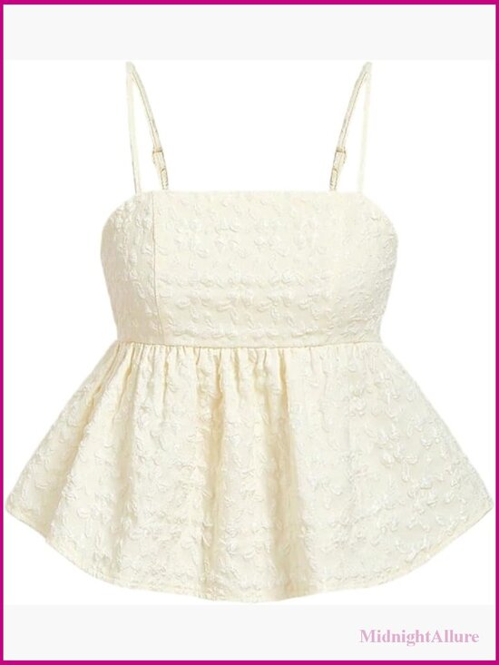 Tops - Ivory Embroidered Peplum Cami Tank Top